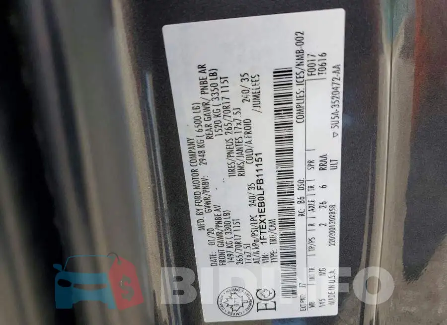 1FTEX1EB0LFB11151 Photo# 12