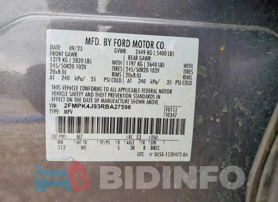 2FMPK4J93RBA27598 Photo# 13