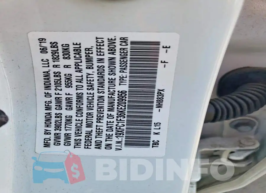 19XFC1F36KE209956 Photo# 12