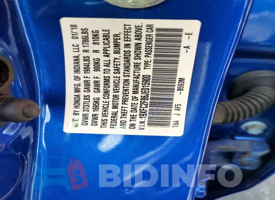 19XFC2F86JE015900 Photo# 12
