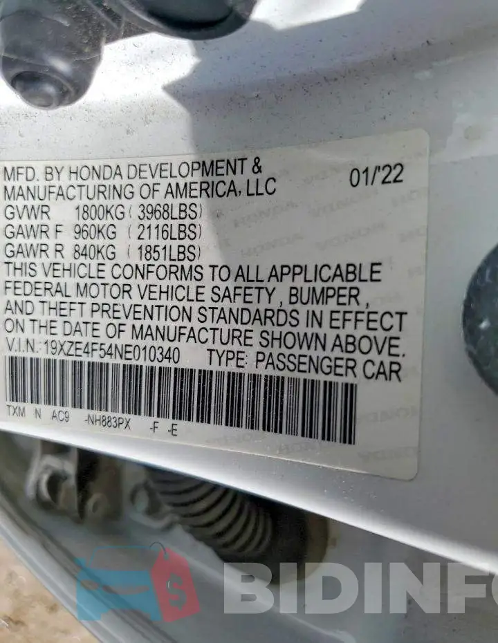 19XZE4F54NE010340 Photo# 13