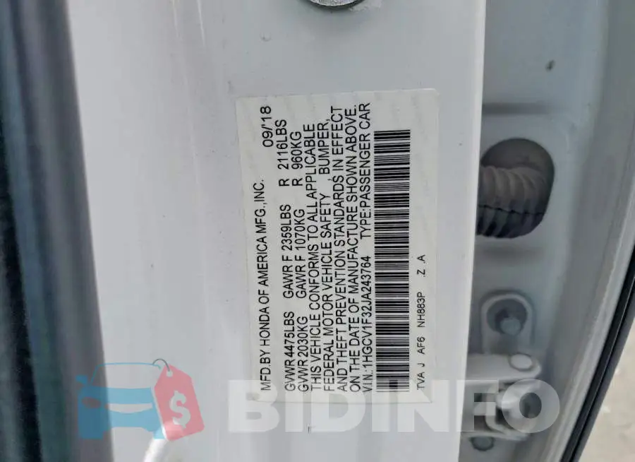 1HGCV1F32JA243764 Photo# 13