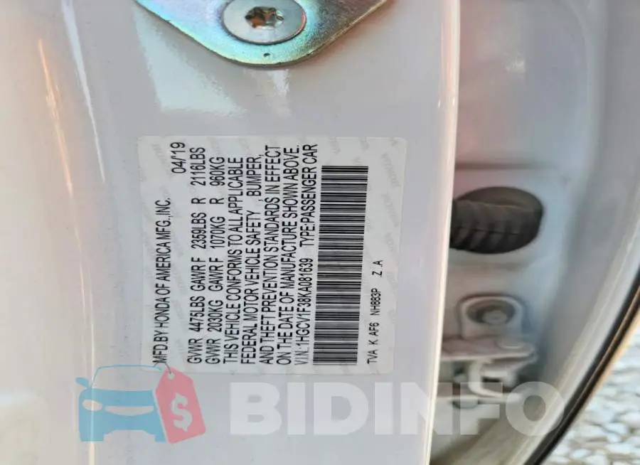 1HGCV1F38KA081639 Photo# 12