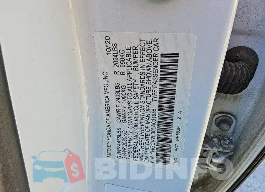 1HGCV2F30LA031955 Photo# 12