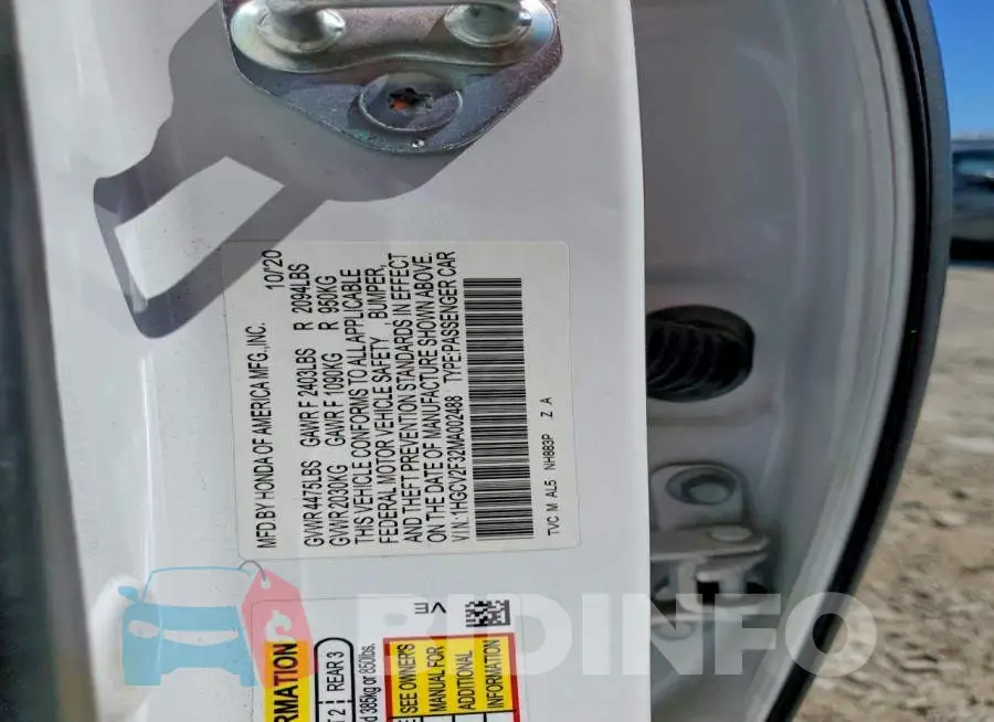 1HGCV2F32MA002488 Photo# 13