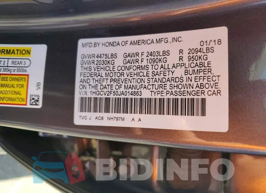 1HGCV2F50JA014863 Photo# 12