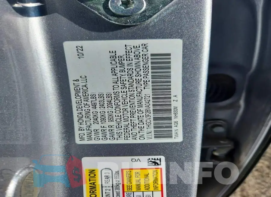 1HGCV3F28NA042721 Photo# 12