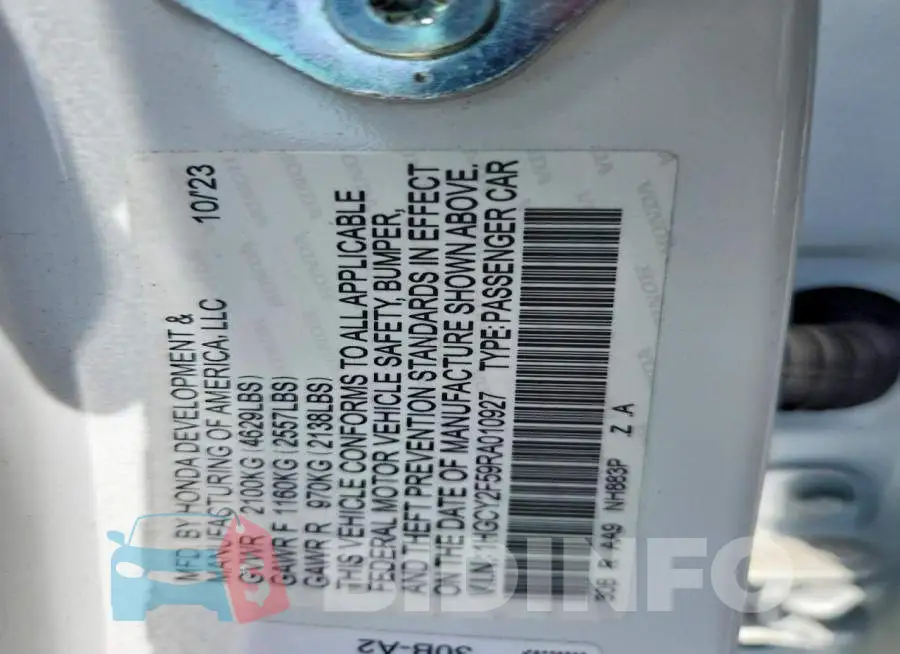 1HGCY2F59RA010927 Photo# 12