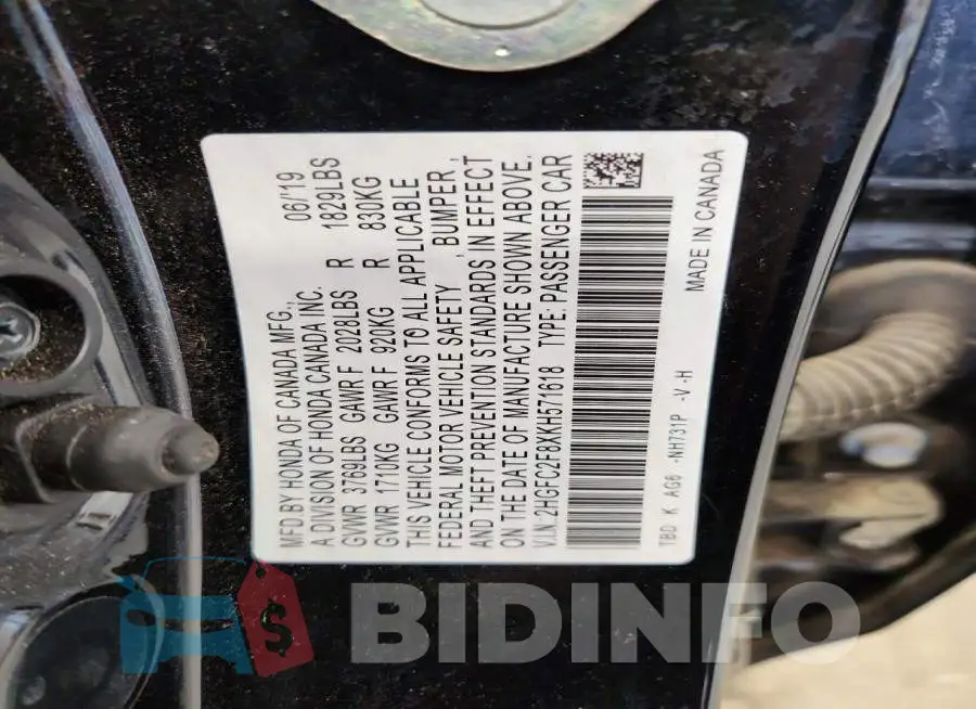 2HGFC2F8XKH571618 Photo# 13