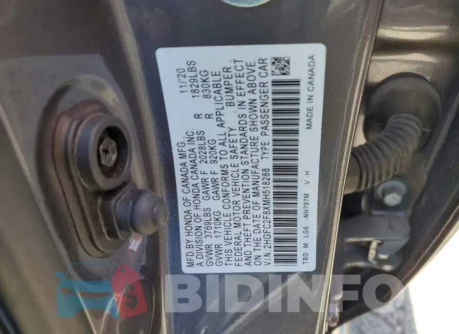 2HGFC2F8XMH518288 Photo# 13