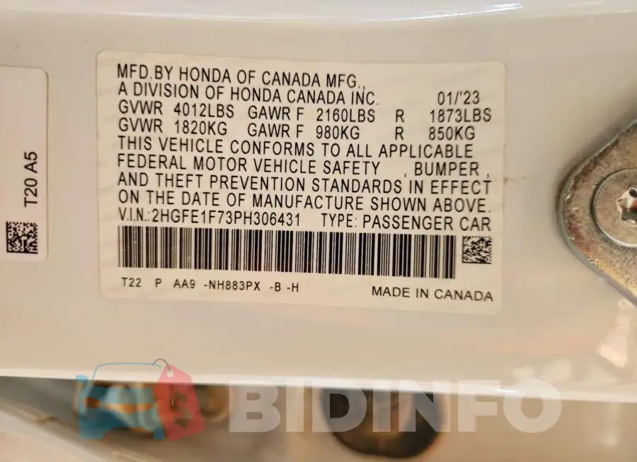 2HGFE1F73PH306431 Photo# 12