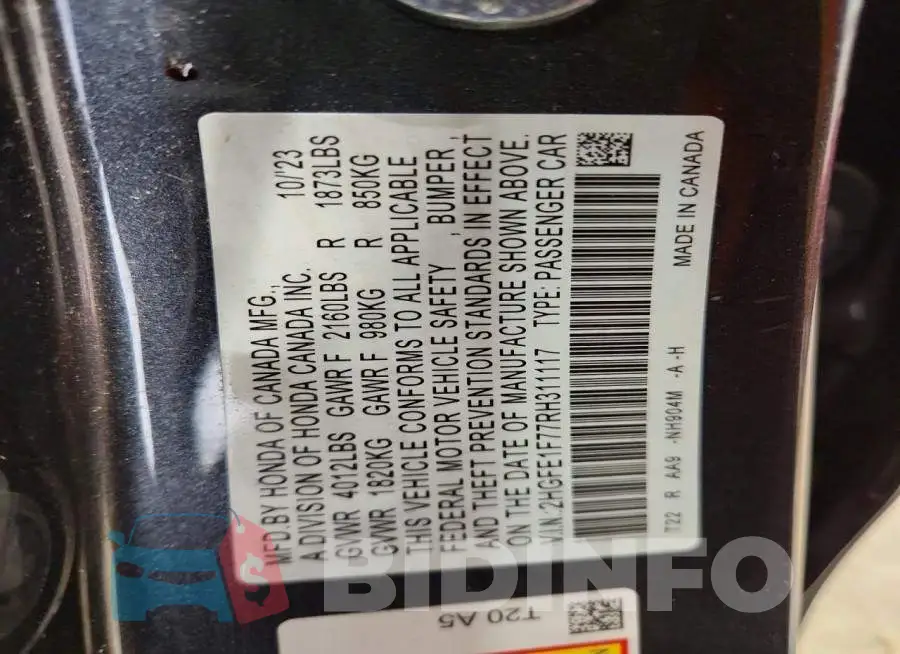 2HGFE1F77RH311117 Photo# 12