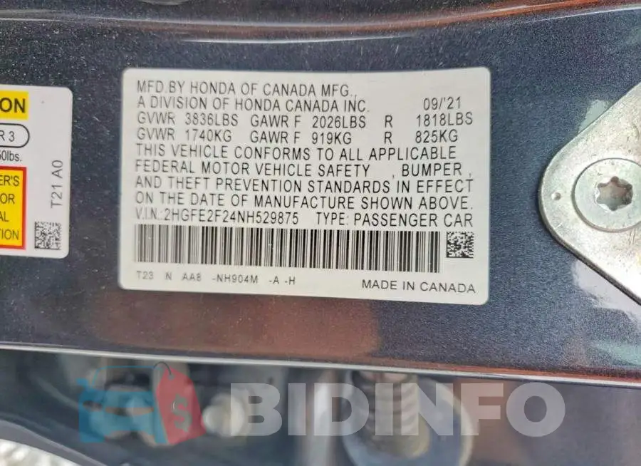 2HGFE2F24NH529875 Photo# 12