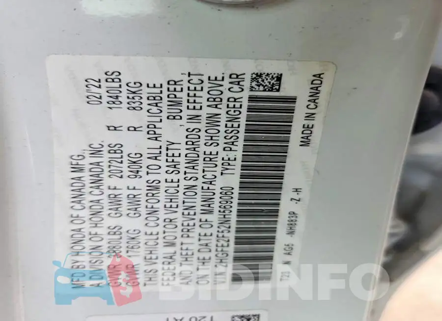 2HGFE2F52NH569060 Photo# 12