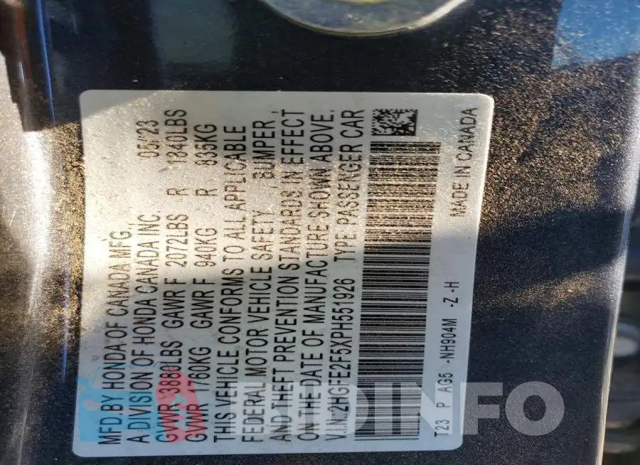 2HGFE2F5XPH551926 Photo# 12