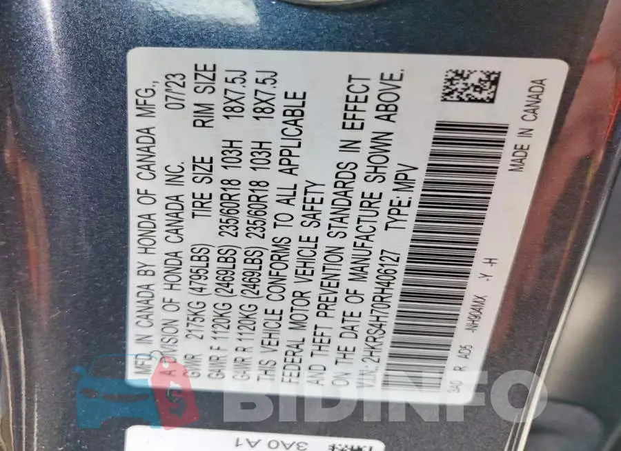 2HKRS4H70RH406127 Photo# 12