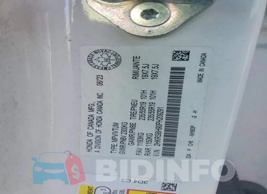 2HKRS6H90PH209291 Photo# 14