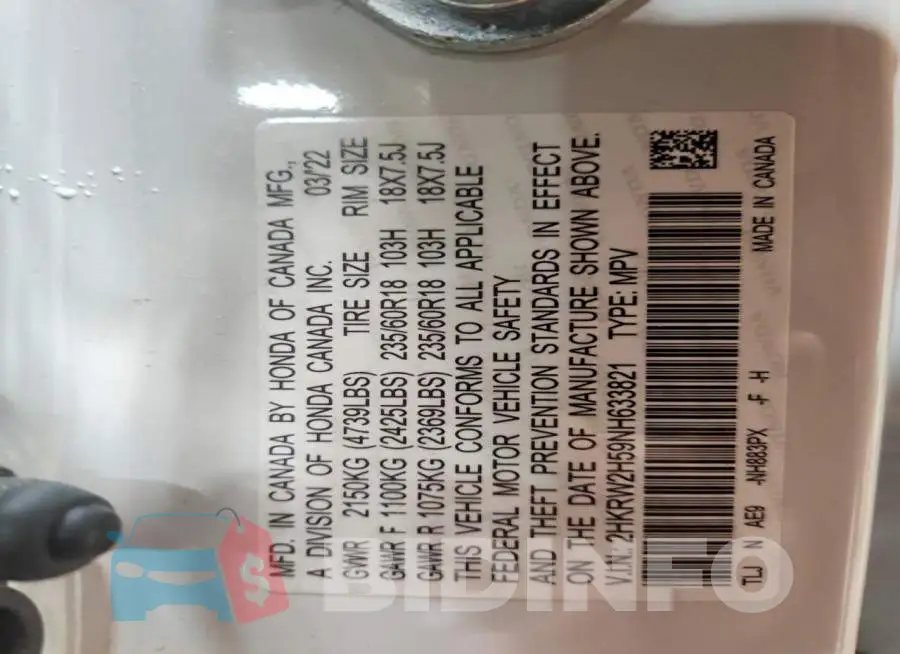 2HKRW2H59NH633821 Photo# 13