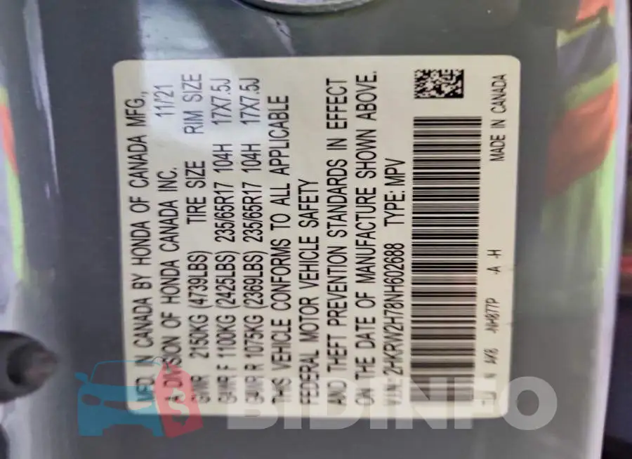 2HKRW2H78NH602688 Photo# 13