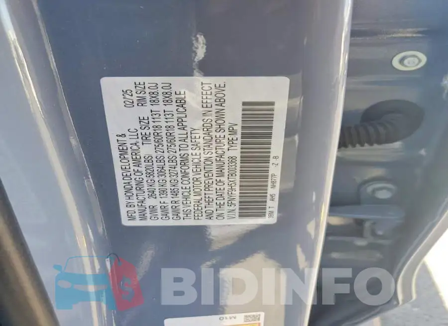 5FNYF9H5XTB003368 Photo# 12