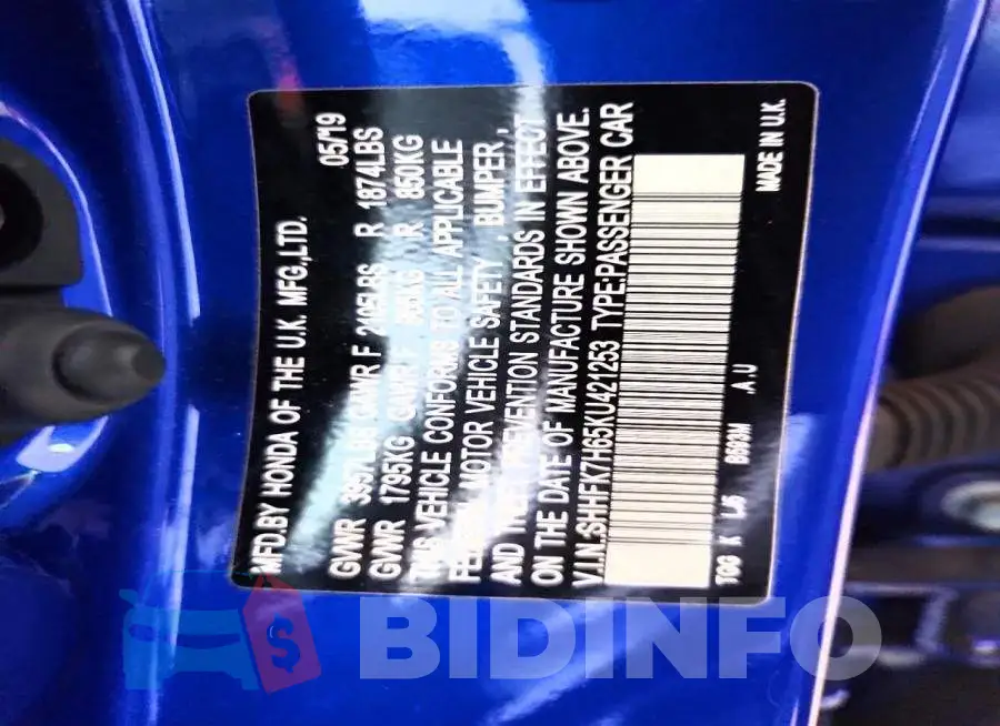 SHHFK7H65KU421253 Photo# 12