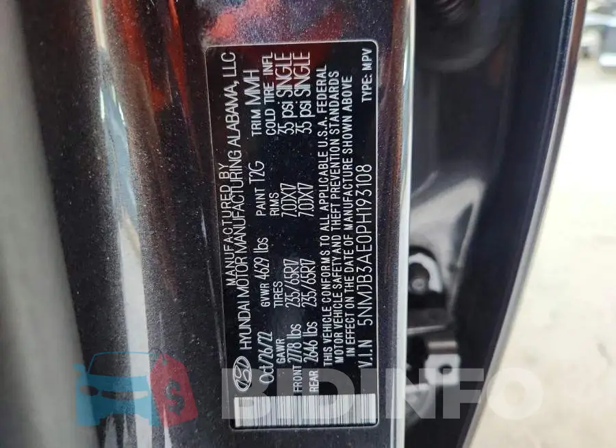 5NMJB3AE0PH193108 Photo# 13