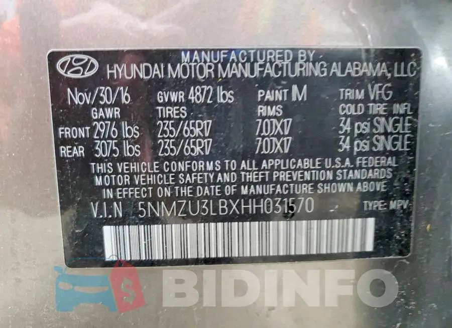 5NMZU3LBXHH031570 Photo# 13
