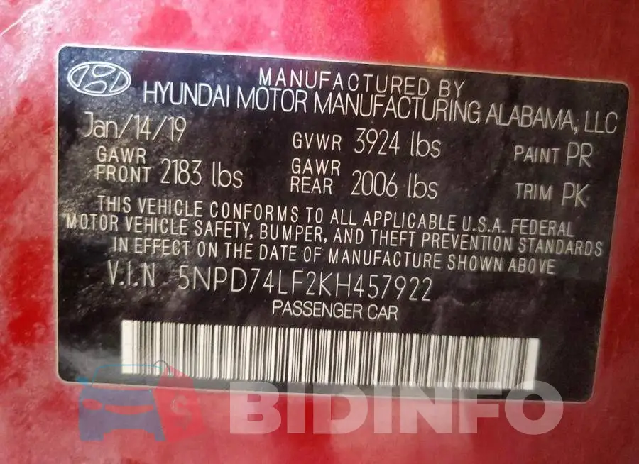 5NPD74LF2KH457922 Photo# 12