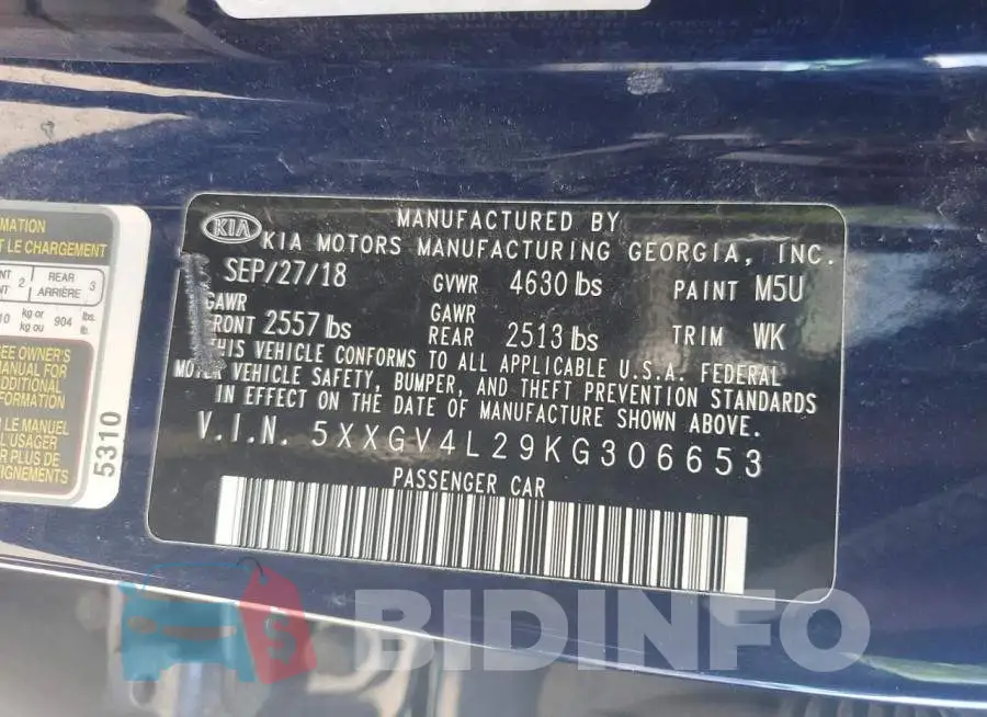 5XXGV4L29KG306653 Photo# 12