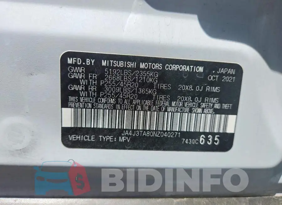 JA4J3TA80NZ040271 Photo# 12