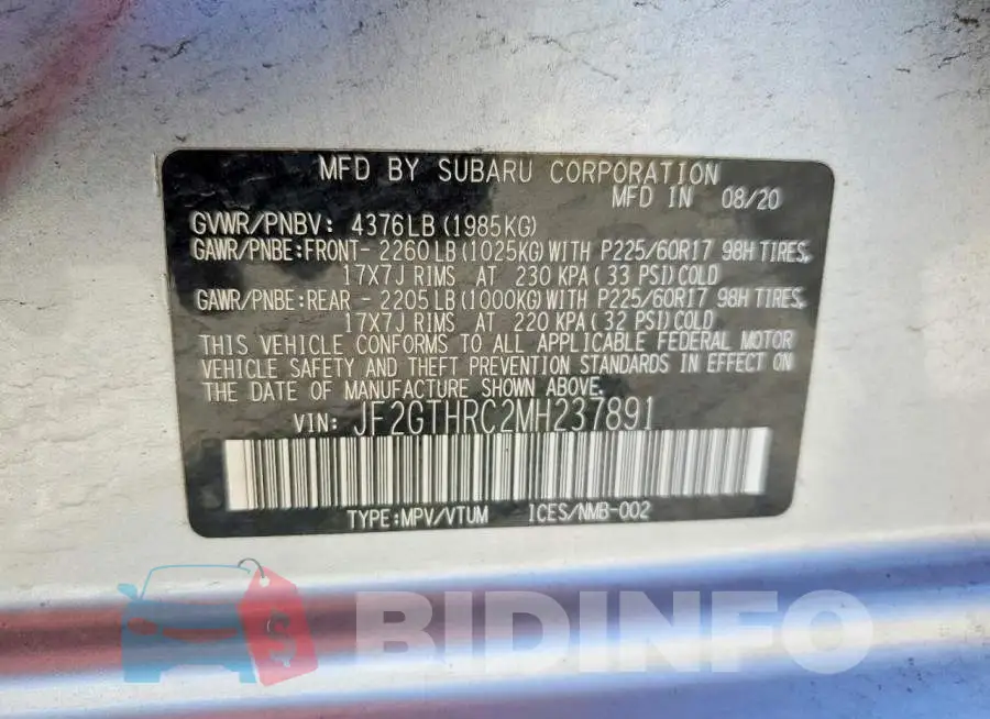 JF2GTHRC2MH237891 Photo# 13