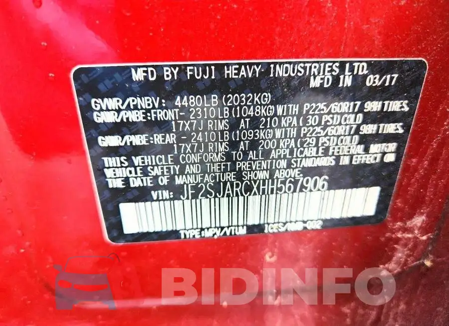 JF2SJARCXHH567906 Photo# 13