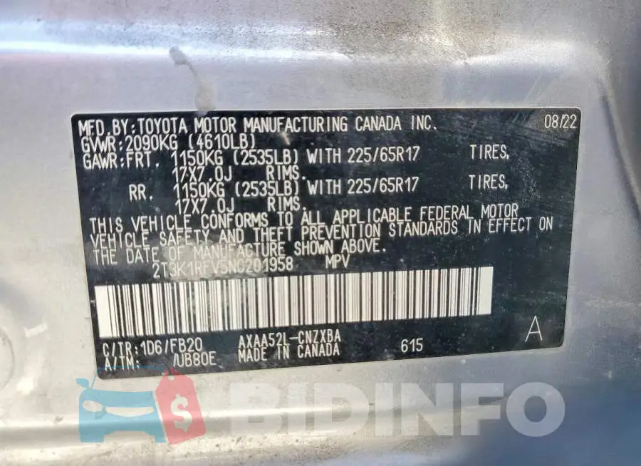 2T3K1RFV5NC201958 Photo# 13