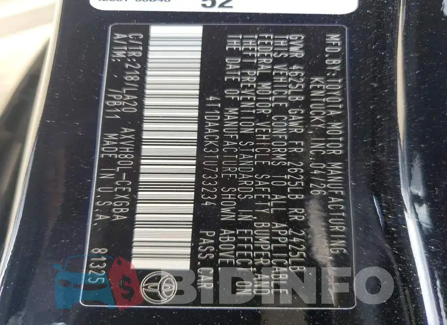 4T1DAACK3TU733234 Photo# 12
