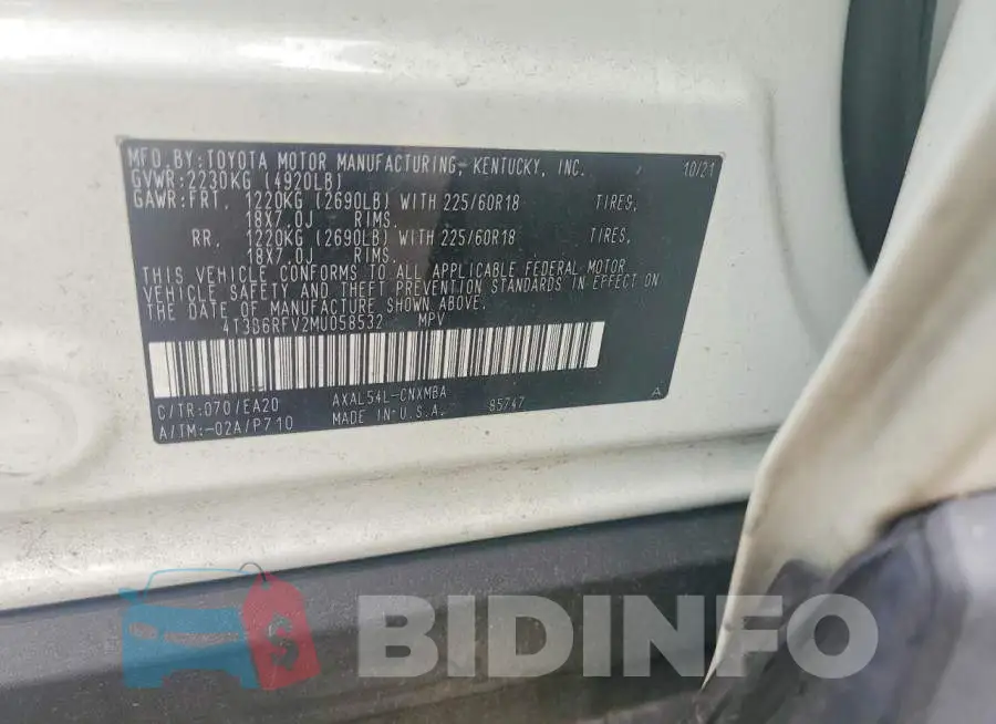 4T3B6RFV2MU058532 Photo# 14