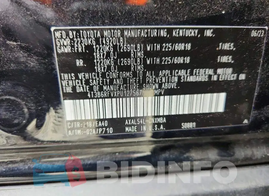 4T3B6RFVXPU127567 Photo# 12