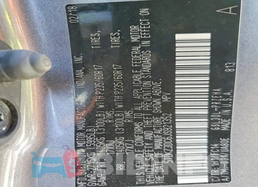 5TDKZ3DC6JS921352 Photo# 14