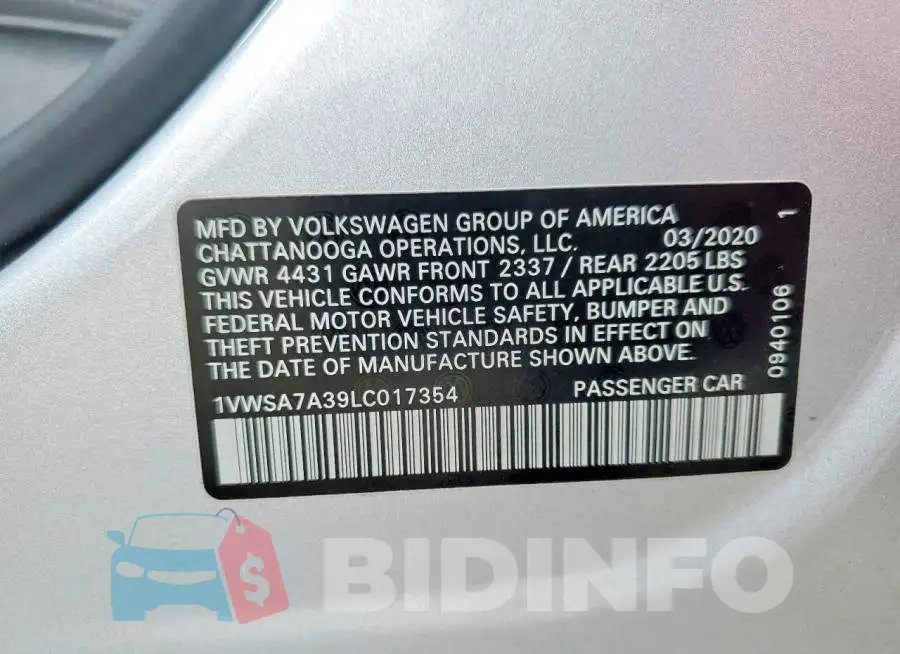 1VWSA7A39LC017354 Photo# 12