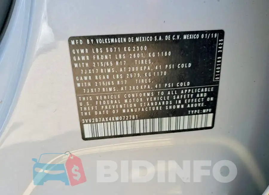 3VV2B7AX4KM072781 Photo# 12