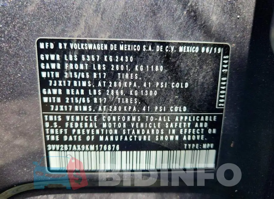3VV2B7AX9KM176876 Photo# 13