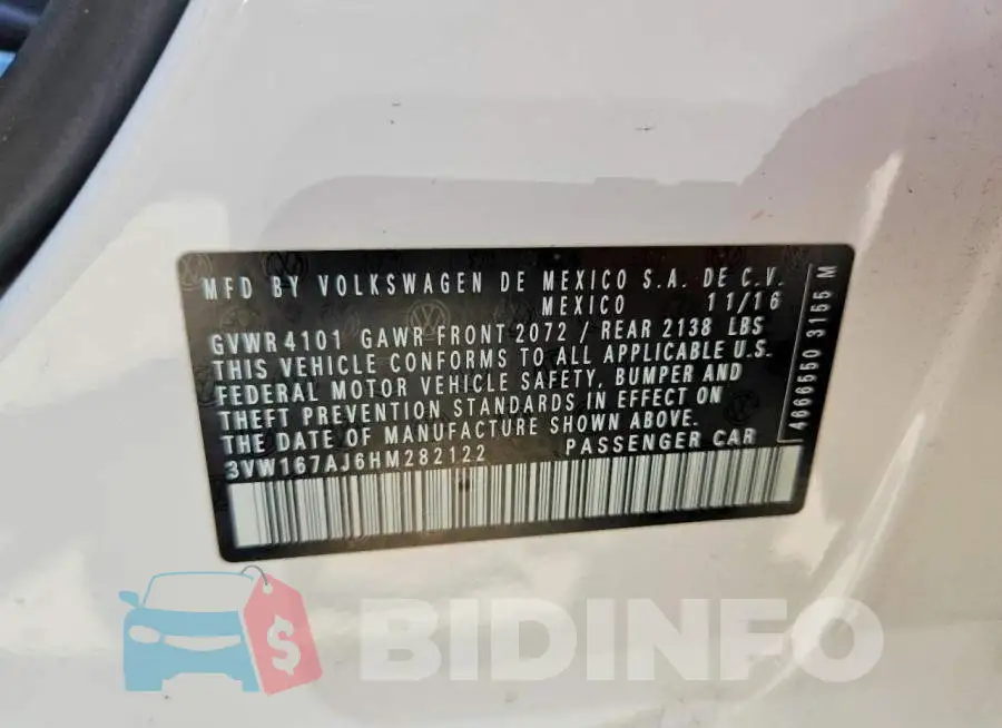 3VW167AJ6HM282122 Photo# 12