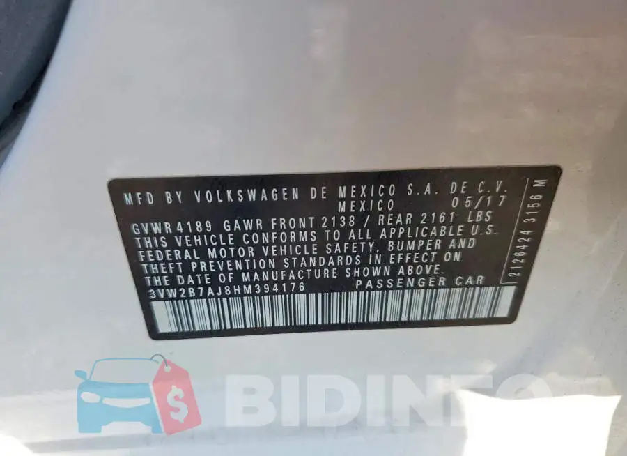 3VW2B7AJ8HM394176 Photo# 12