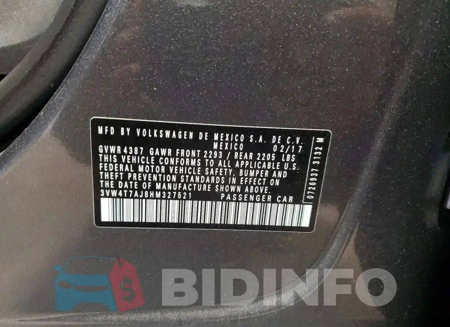 3VW4T7AJ8HM327521 Photo# 12