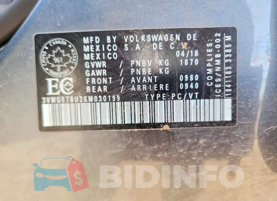 3VWG57BU2KM030199 Photo# 12