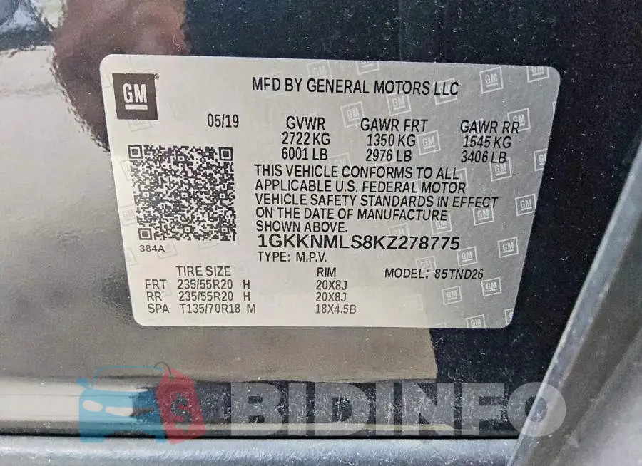 1GKKNMLS8KZ278775 Photo# 13