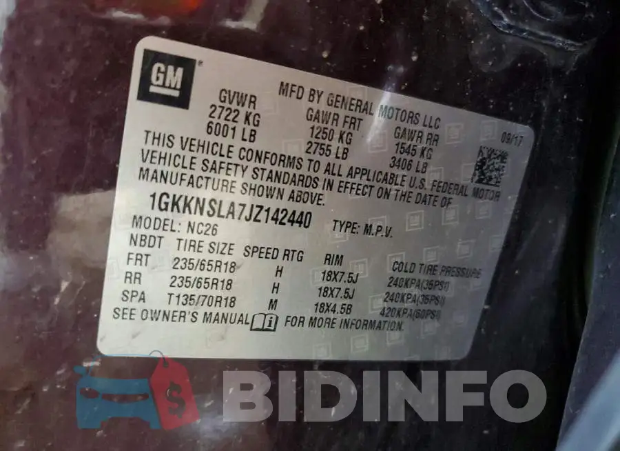 1GKKNSLA7JZ142440 Photo# 13