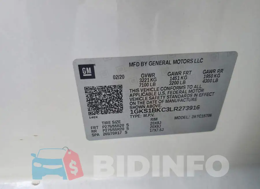 1GKS1BKC3LR273916 Photo# 12