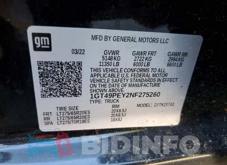 1GT49PEY2NF275260 Photo# 12