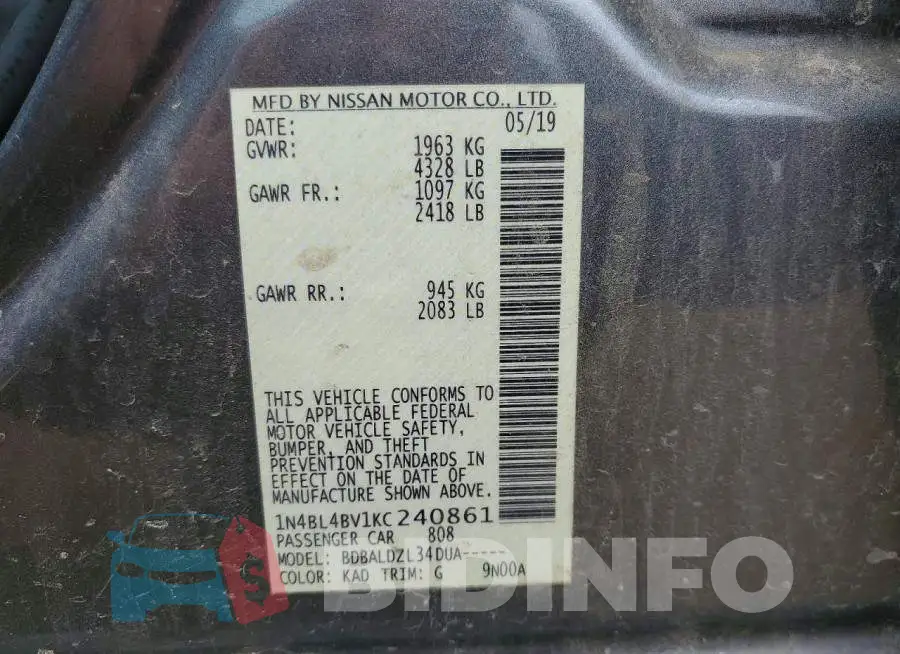 1N4BL4BV1KC240861 Photo# 12