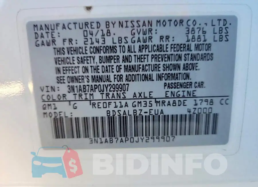 3N1AB7AP0JY299907 Photo# 12